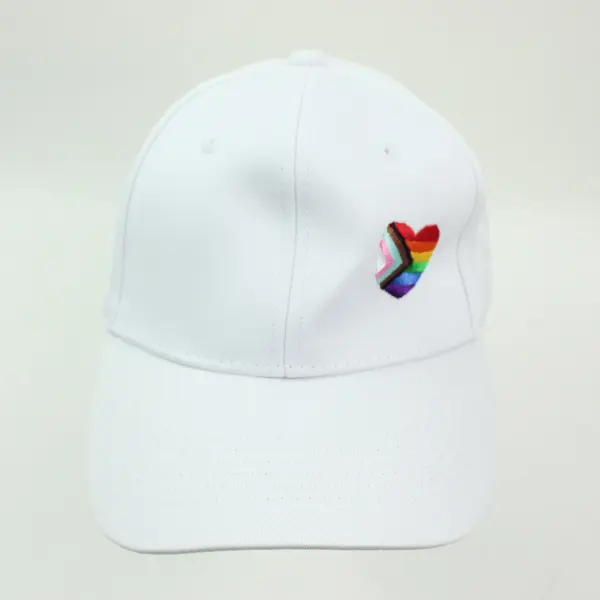 LGBTQ Pride Heart Baseball Cap White Adjustable Medium 100% Cotton