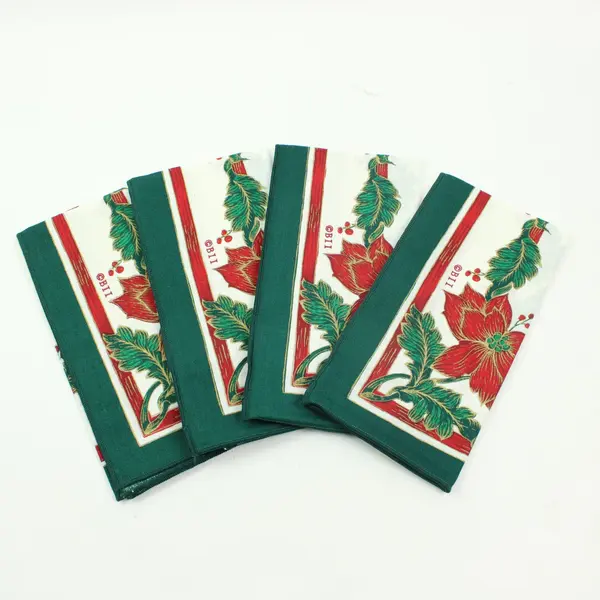 Set of 4 Bardwil Linens Christmas Poinsettia Napkins 17x17