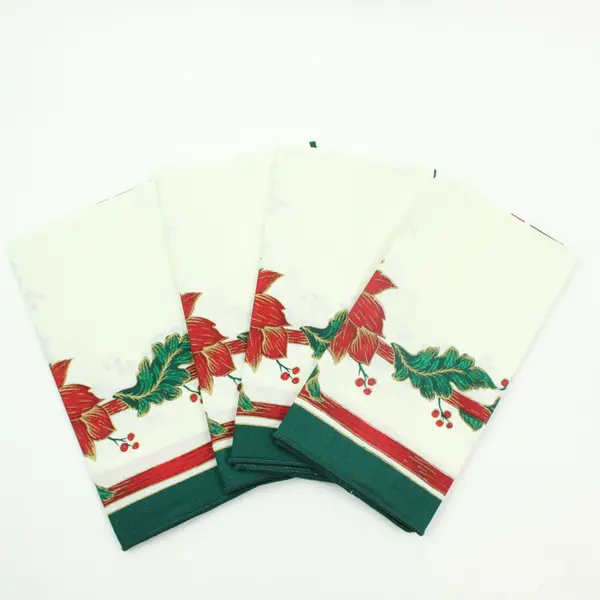 Set of 4 Bardwil Linens Christmas Poinsettia Napkins 17x17