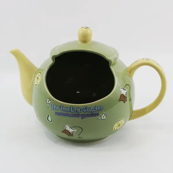 Novelty Green And Yellow Ceramic Tea Drip Catcher Teapot Decorative