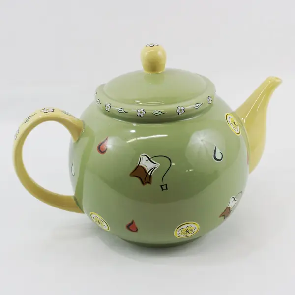 Novelty Green And Yellow Ceramic Tea Drip Catcher Teapot Decorative
