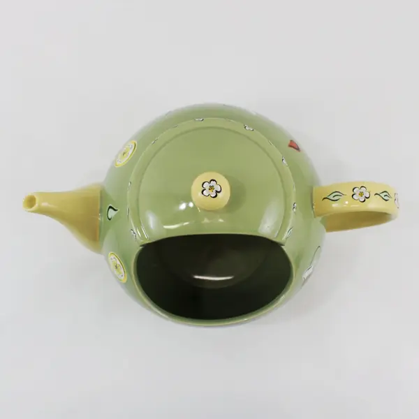 Novelty Green And Yellow Ceramic Tea Drip Catcher Teapot Decorative