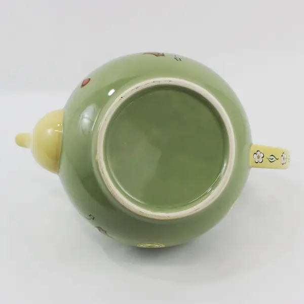Novelty Green And Yellow Ceramic Tea Drip Catcher Teapot Decorative