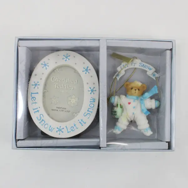 Enesco Cherished Teddies Let It Snow Photo Frame Ornament Set, #118388