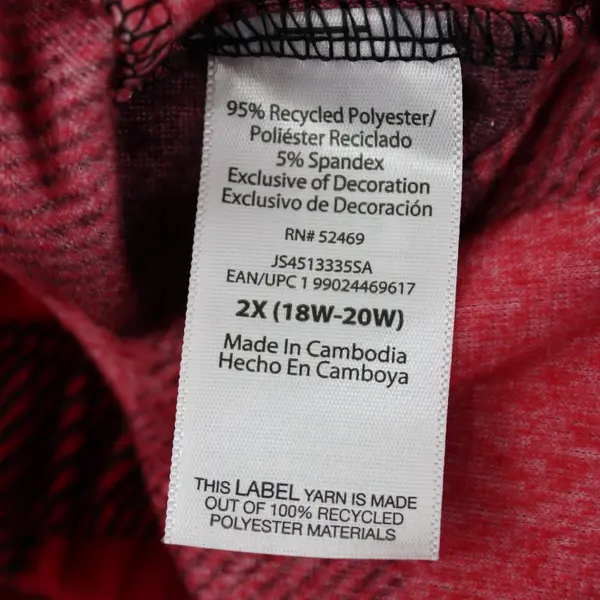Joyspun Women's 2X Red Black Plaid Pajama Pants 18W-20W