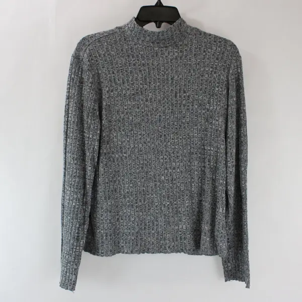 DIP Women's Gray Ribbed Knit Long Sleeve Mock Neck Top Size L