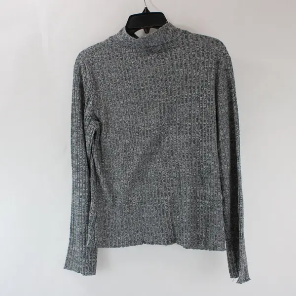 DIP Women's Gray Ribbed Knit Long Sleeve Mock Neck Top Size L
