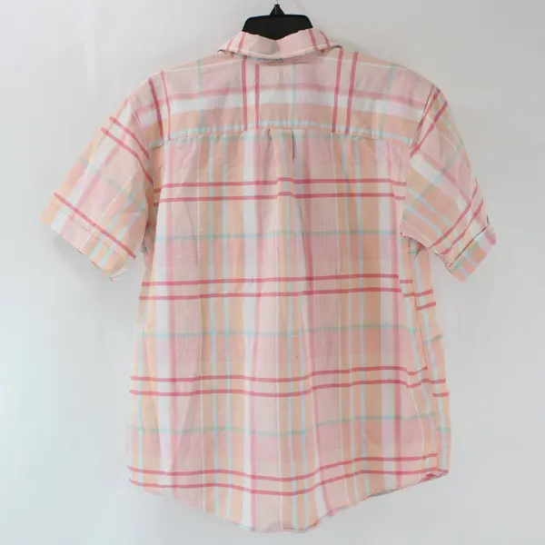 Cabin Creek Women's 3X Plaid Button-Up Shirt Orange/Pink Wrinkle-Free