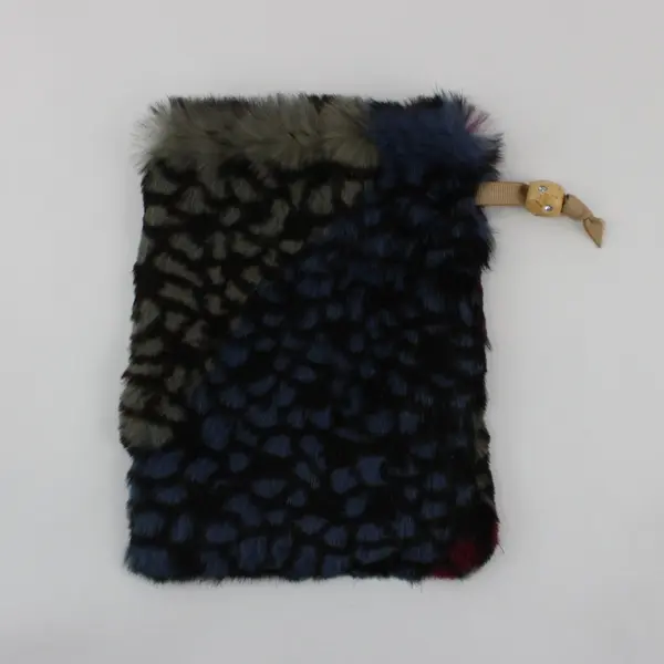 Unbranded Faux Fur Drawstring Pouch Blue Black Gray Burgundy 7x5.5 in