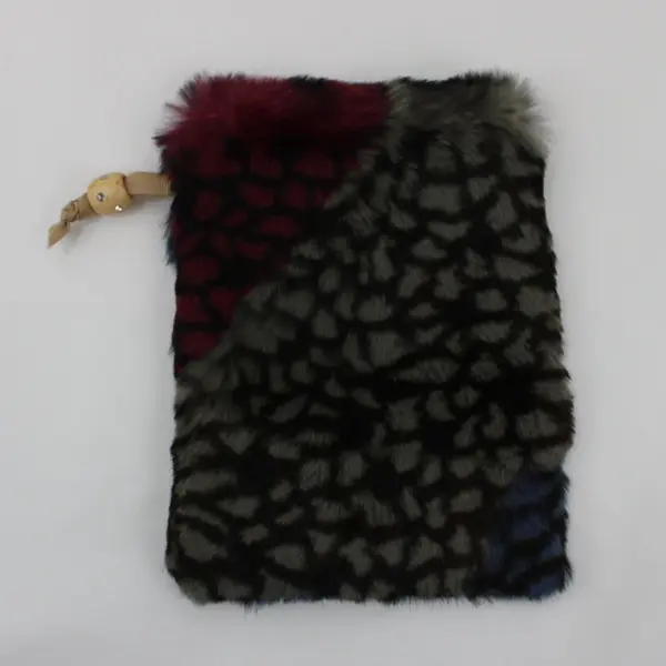 Unbranded Faux Fur Drawstring Pouch Blue Black Gray Burgundy 7x5.5 in
