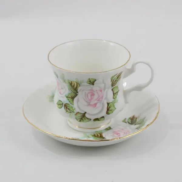 Hutkari Potteries Bone China Teacup & Saucer Set Rose Floral
