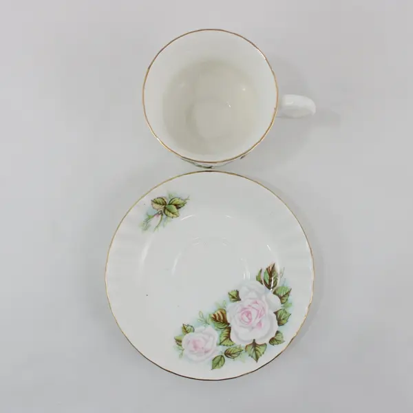 Hutkari Potteries Bone China Teacup & Saucer Set Rose Floral
