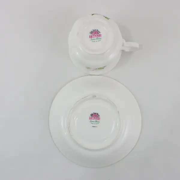 Hutkari Potteries Bone China Teacup & Saucer Set Rose Floral