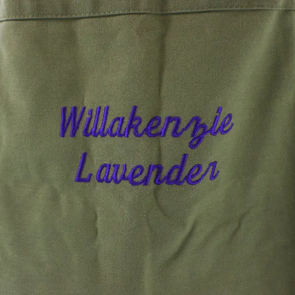 Fame Fabrics Willakenzie Lavender Embroidered Apron Olive Green