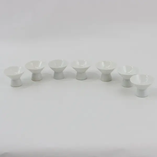 Set of 7 Japanese Ceramic Footed Sake Cups White Glaze