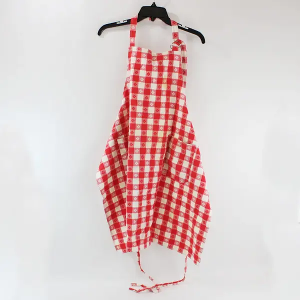 Red White Plaid Knit Bib Apron Adjustable Neck Waist Ties