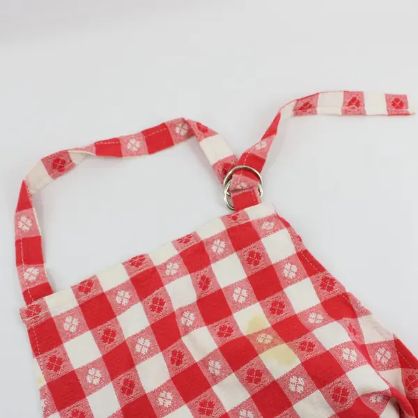 Red White Plaid Knit Bib Apron Adjustable Neck Waist Ties