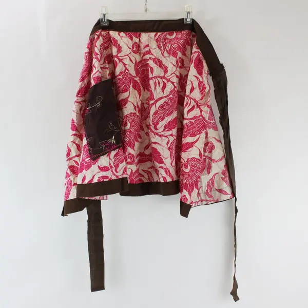 Handmade Floral Print Waist Skirt Apron Pink Beige Brown 23x18.5 in