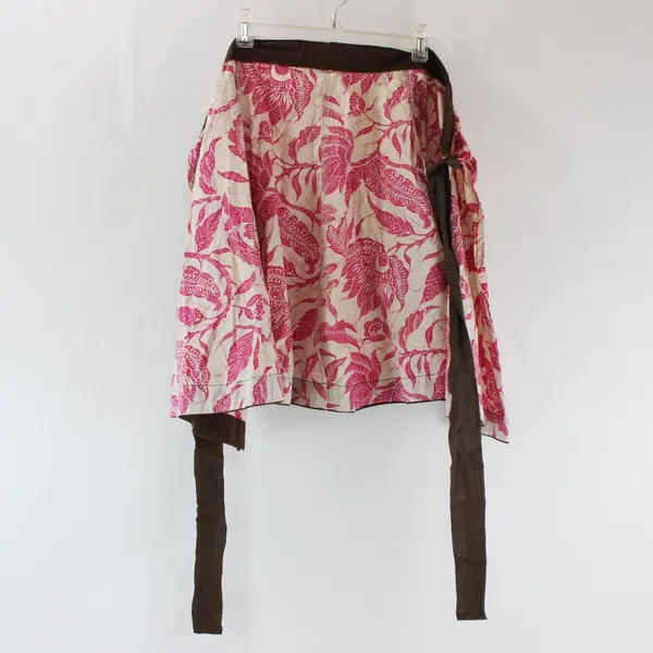 Handmade Floral Print Waist Skirt Apron Pink Beige Brown 23x18.5 in