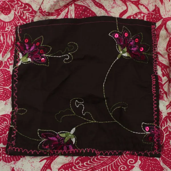Handmade Floral Print Waist Skirt Apron Pink Beige Brown 23x18.5 in