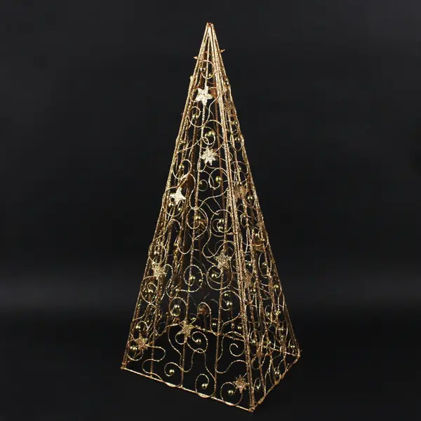 18in Collapsible Gold Wire Bead Tabletop Christmas Tree Holiday Decor