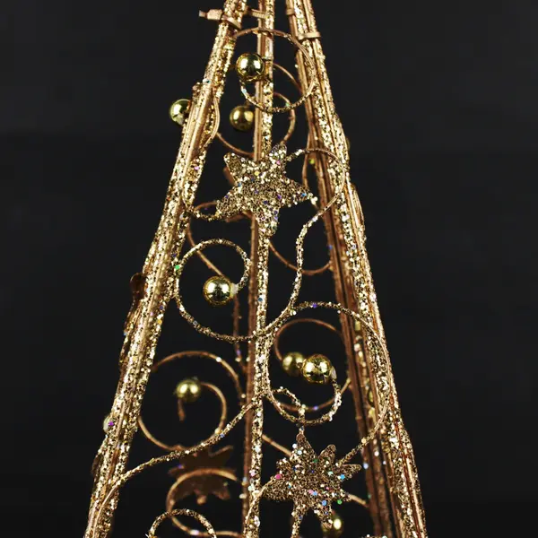 18in Collapsible Gold Wire Bead Tabletop Christmas Tree Holiday Decor