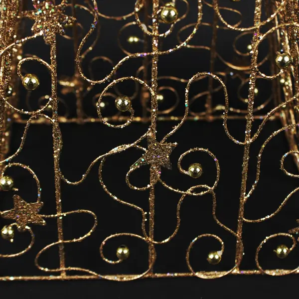 18in Collapsible Gold Wire Bead Tabletop Christmas Tree Holiday Decor