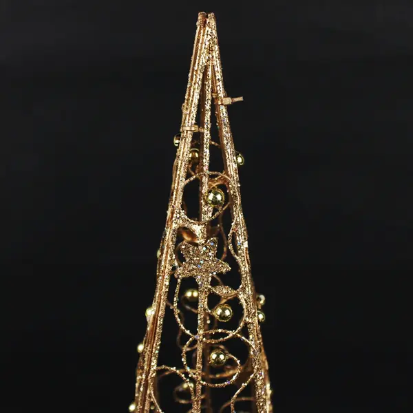 18in Collapsible Gold Wire Bead Tabletop Christmas Tree Holiday Decor