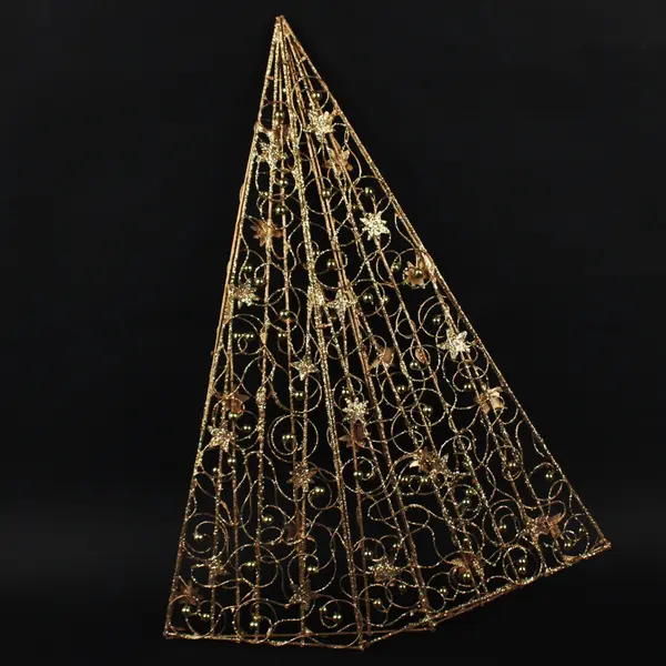 18in Collapsible Gold Wire Bead Tabletop Christmas Tree Holiday Decor