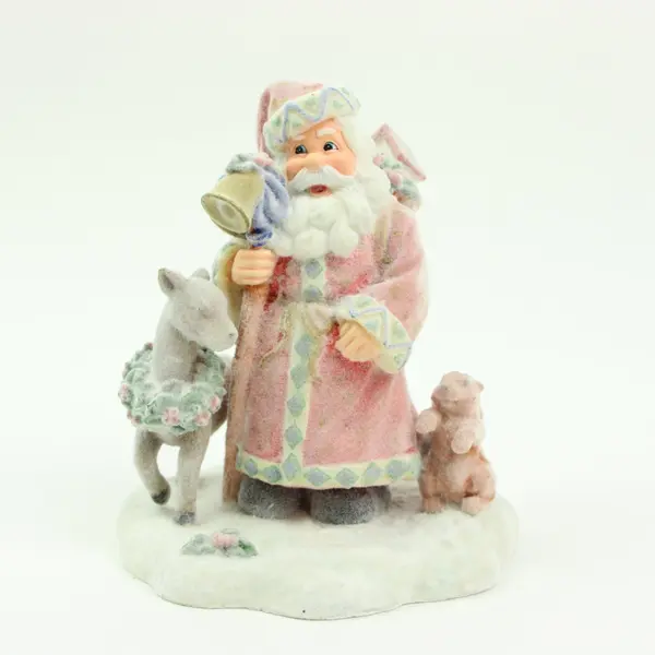 Santa Claus With Animals Flocked Figurine 4.5 Inch Christmas Decor