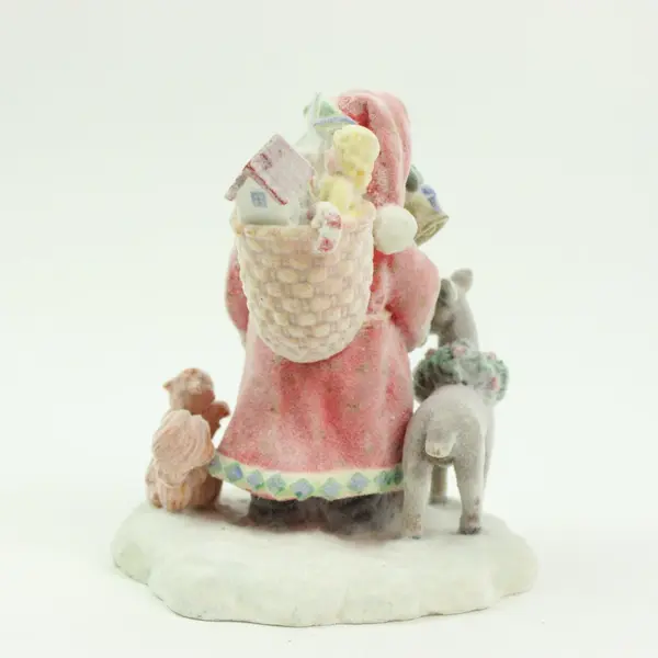 Santa Claus With Animals Flocked Figurine 4.5 Inch Christmas Decor