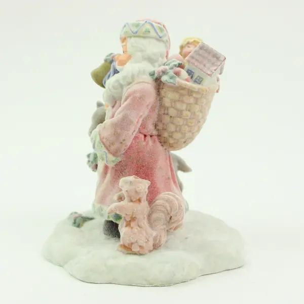 Santa Claus With Animals Flocked Figurine 4.5 Inch Christmas Decor