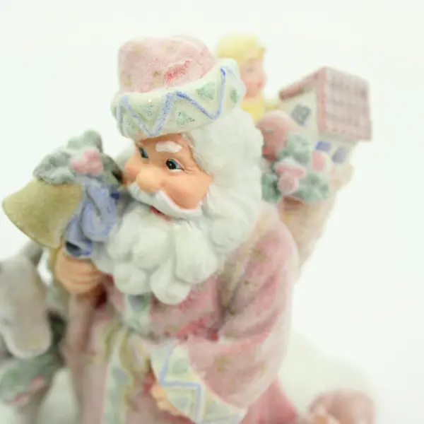 Santa Claus With Animals Flocked Figurine 4.5 Inch Christmas Decor