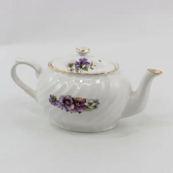 Arthur Wood & Son 6496 Vintage Staffordshire England Purple Pansy Teapot