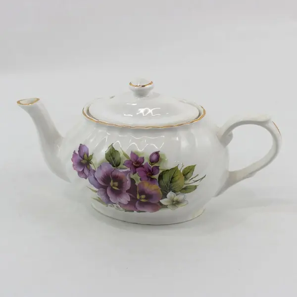 Arthur Wood & Son 6496 Vintage Staffordshire England Purple Pansy Teapot