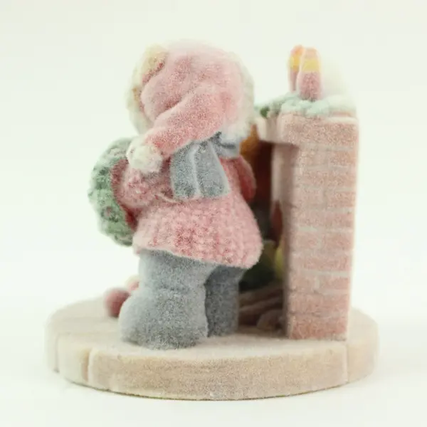 Flocked Teddy Bears Christmas Figurine 2.5in Holiday Decor