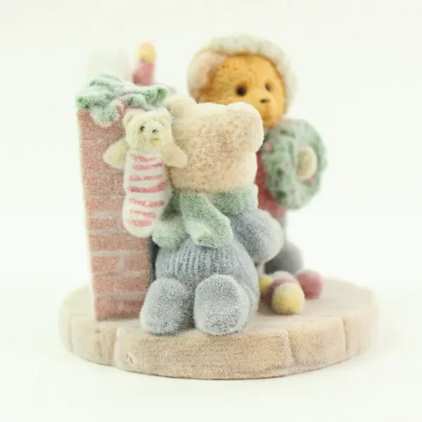 Flocked Teddy Bears Christmas Figurine 2.5in Holiday Decor