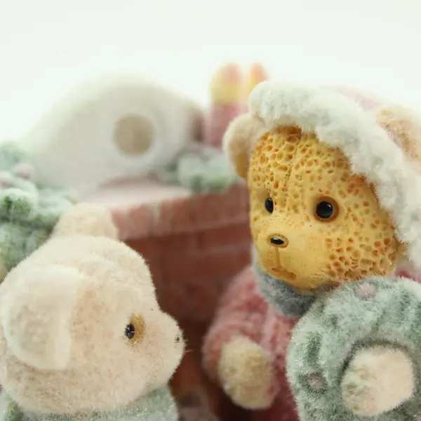 Flocked Teddy Bears Christmas Figurine 2.5in Holiday Decor