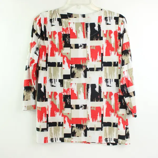 JM Collection Women's Multicolor Geometric 3/4 Sleeve Top Petite L