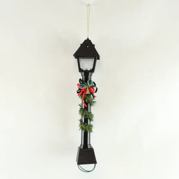 Christmas Lamp Post Tabletop Decoration Lantern Wreath 11.5in Black