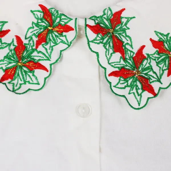 Christmas Poinsettia Embroidered Dickie Collar One Size Holiday Accessory FLAWED
