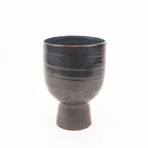 Glazed Gray Ceramic Pedestal Vase 7-3/4 Inch Decorative Pottery