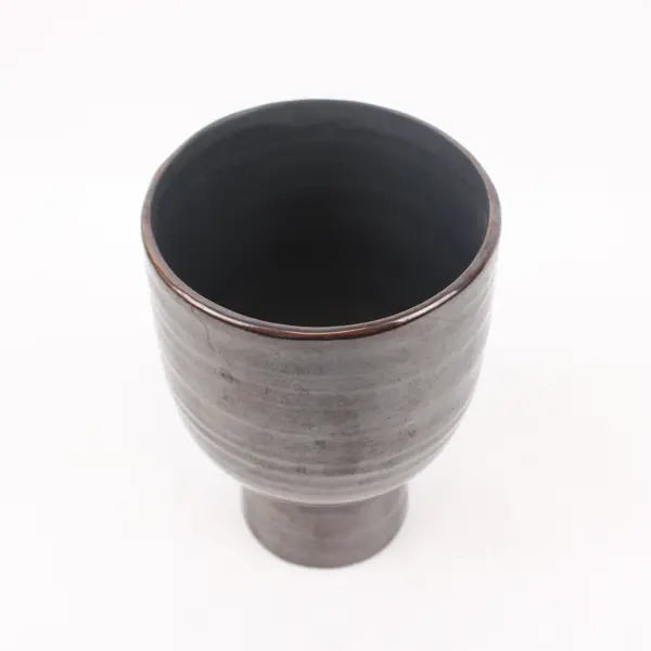 Glazed Gray Ceramic Pedestal Vase 7-3/4 Inch Decorative Pottery