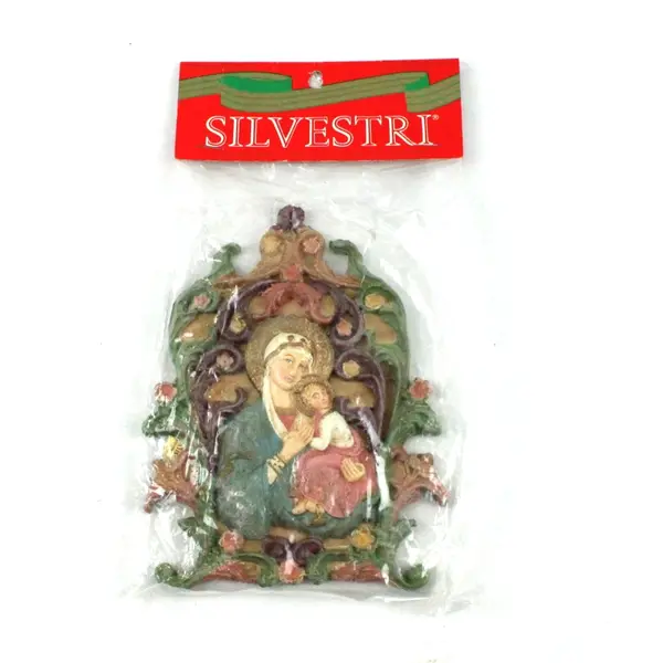 Vintage Silvestri Madonna & Child Molded Resin Relief Ornament 6.5in