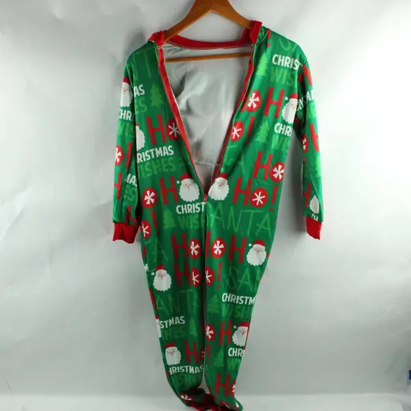 Kids Green Santa Print Hooded Pajamas Size 8-10