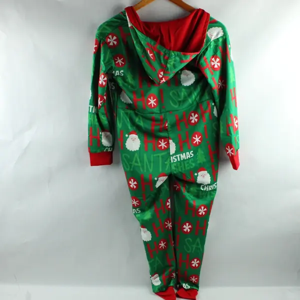 Kids Green Santa Print Hooded Pajamas Size 8-10