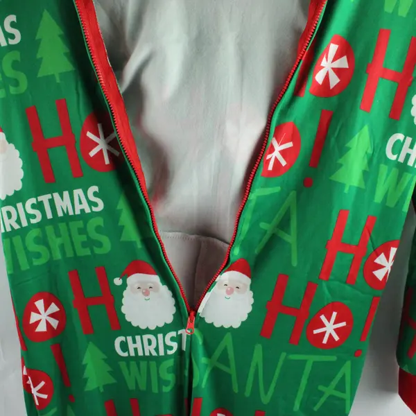 Kids Green Santa Print Hooded Pajamas Size 8-10
