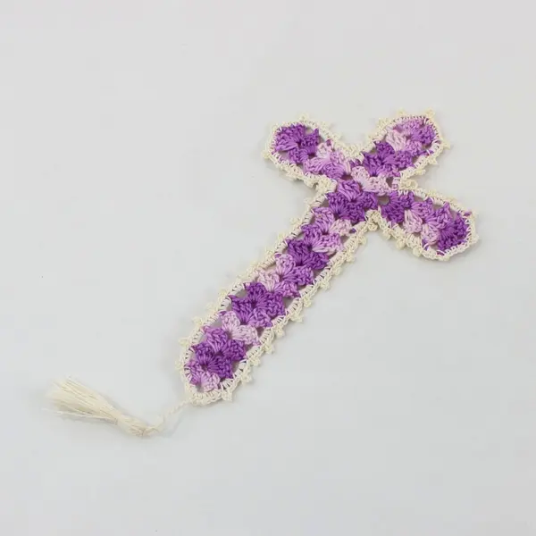 Lot of 3 Handmade Crochet Decor Pink Dress Purple Cross Red Doily