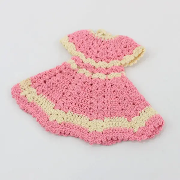 Lot of 3 Handmade Crochet Decor Pink Dress Purple Cross Red Doily