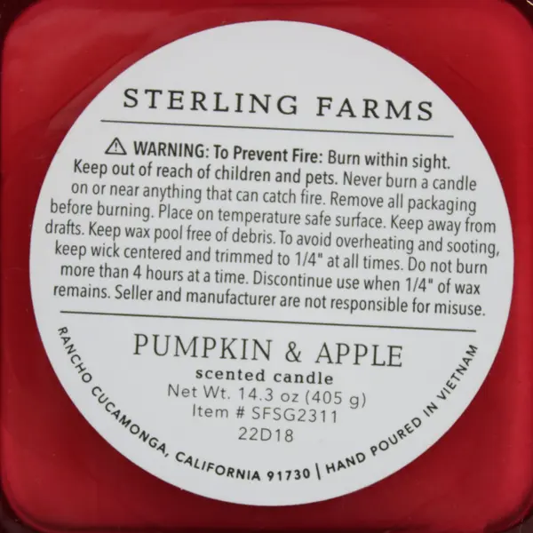 Sterling Farms Pumpkin & Apple Hand-Poured Lidded Candle SFSG2311 Used